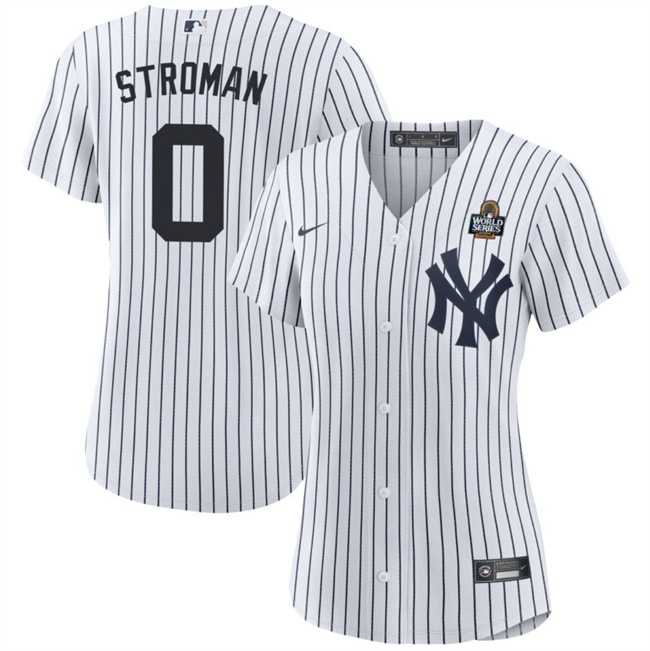 Womens New York Yankees #0 Marcus Stroman White 2024 World Series With Name Cool Base Stitched Jersey Dzhi